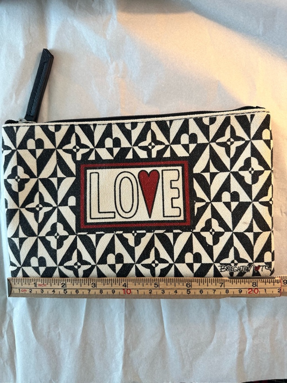 Brighton Black & White LOVE Pouch with Red Heart Accent